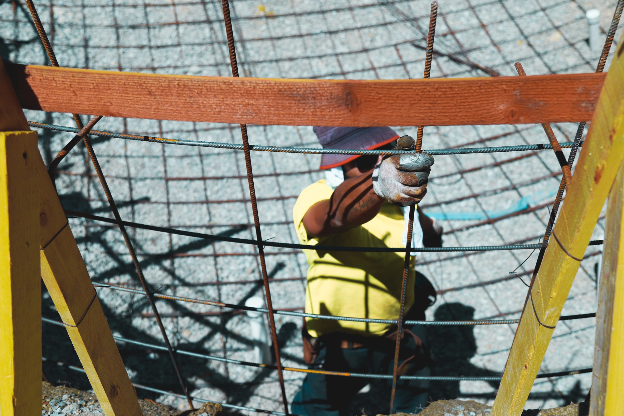 Man working on pool components.